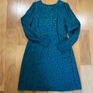NWT J. Crew Emerald Green Jacquard Polka Dot Dress 12 Tall